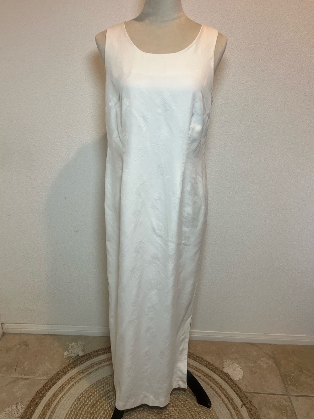 Vintage Hilo Hattie 100% Silk Ivory Maxi Dress 12 Beach Bridal Islandwear
